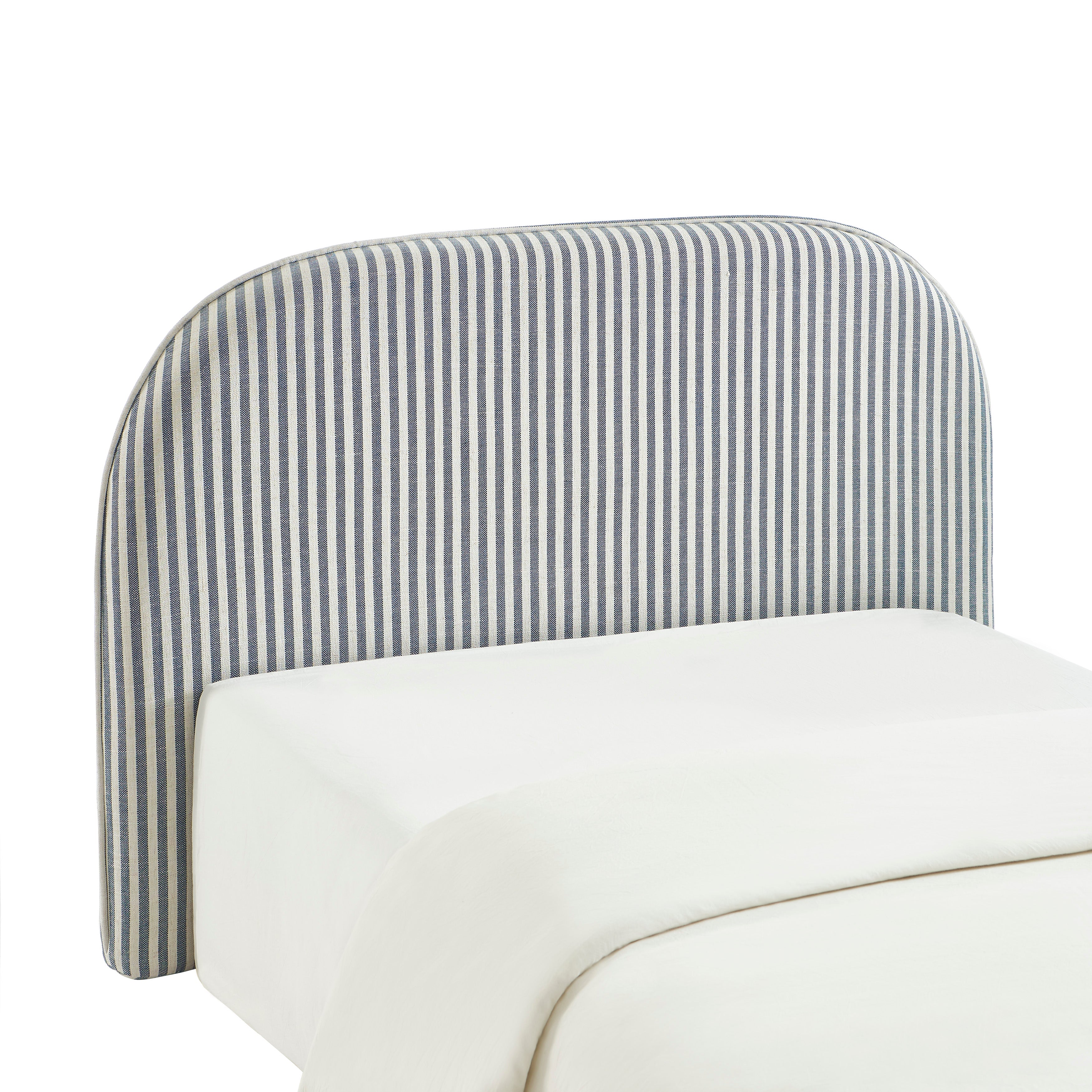 Louison - Tête De Lit - Tissu Lin Rayé - Blanc Et Bleu