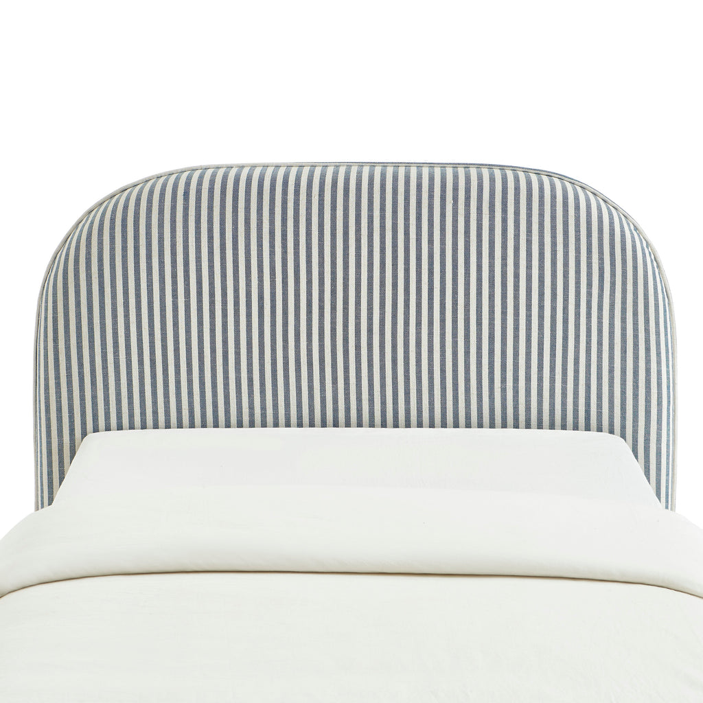 Louison - Tête De Lit - Tissu Lin Rayé - Blanc Et Bleu