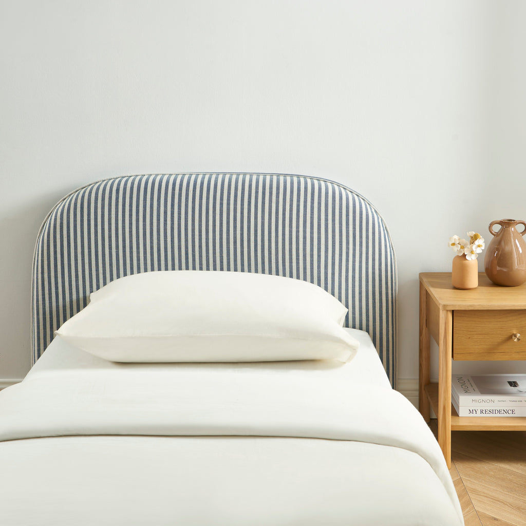 Louison - Tête De Lit - Tissu Lin Rayé - Blanc Et Bleu