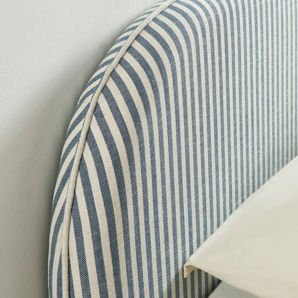 Louison - Tête De Lit - Tissu Lin Rayé - Blanc Et Bleu