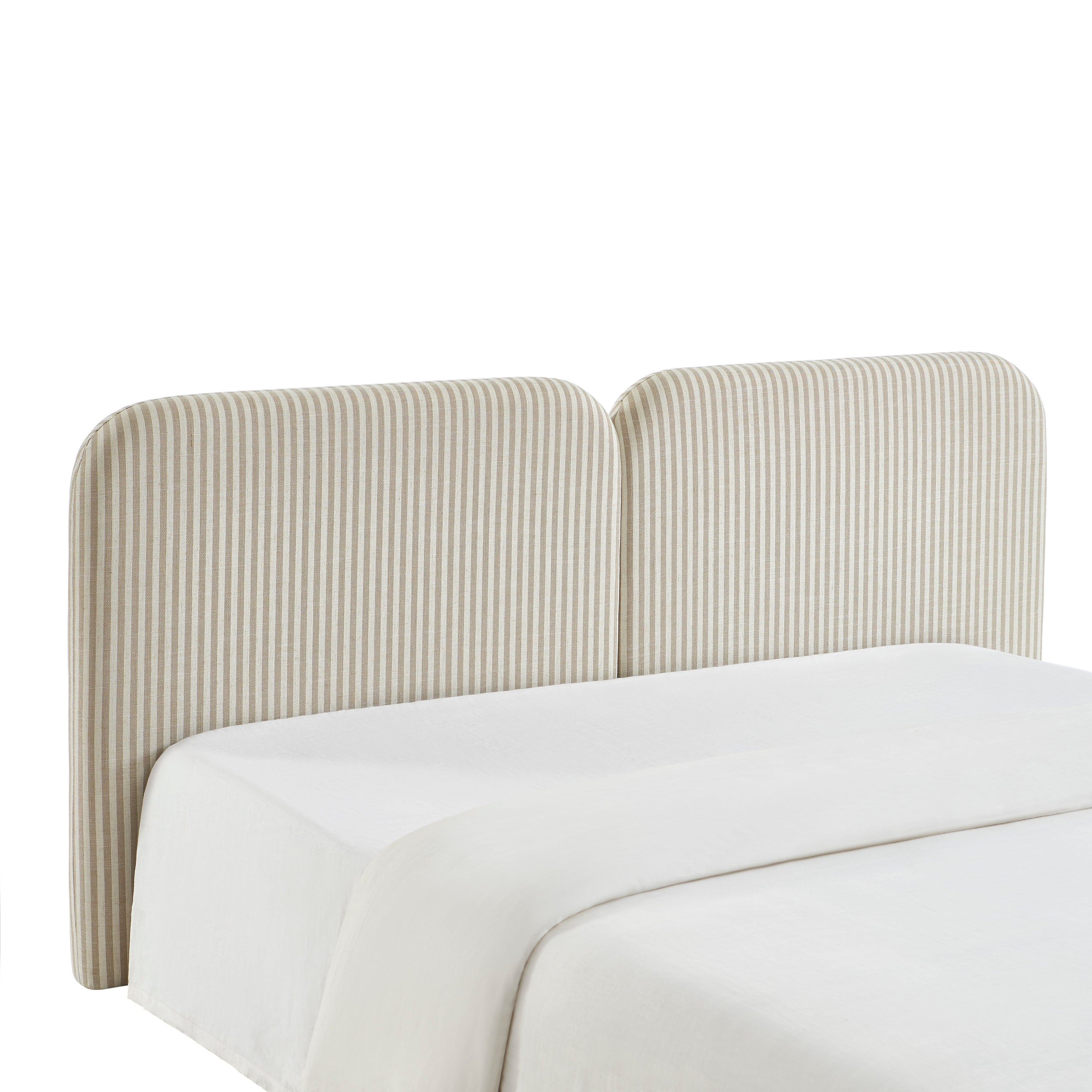 Louison - Tête De Lit - Tissu Lin Rayé - Blanc Et Beige