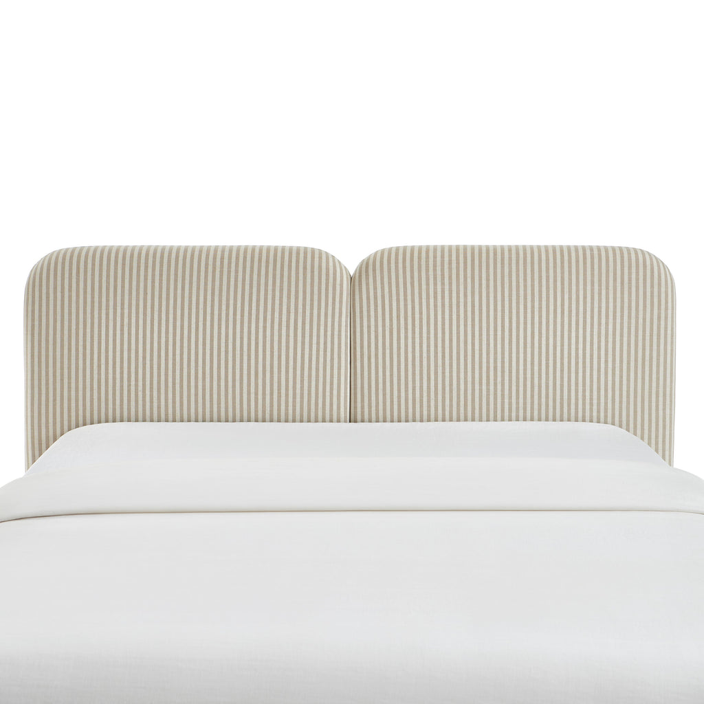 Louison - Tête De Lit - Tissu Lin Rayé - Blanc Et Beige