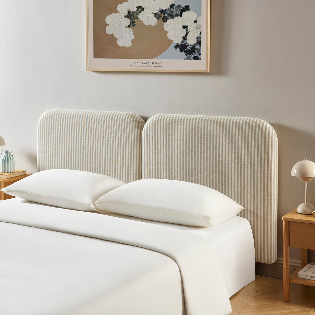 Louison - Tête De Lit - Tissu Lin Rayé - Blanc Et Beige