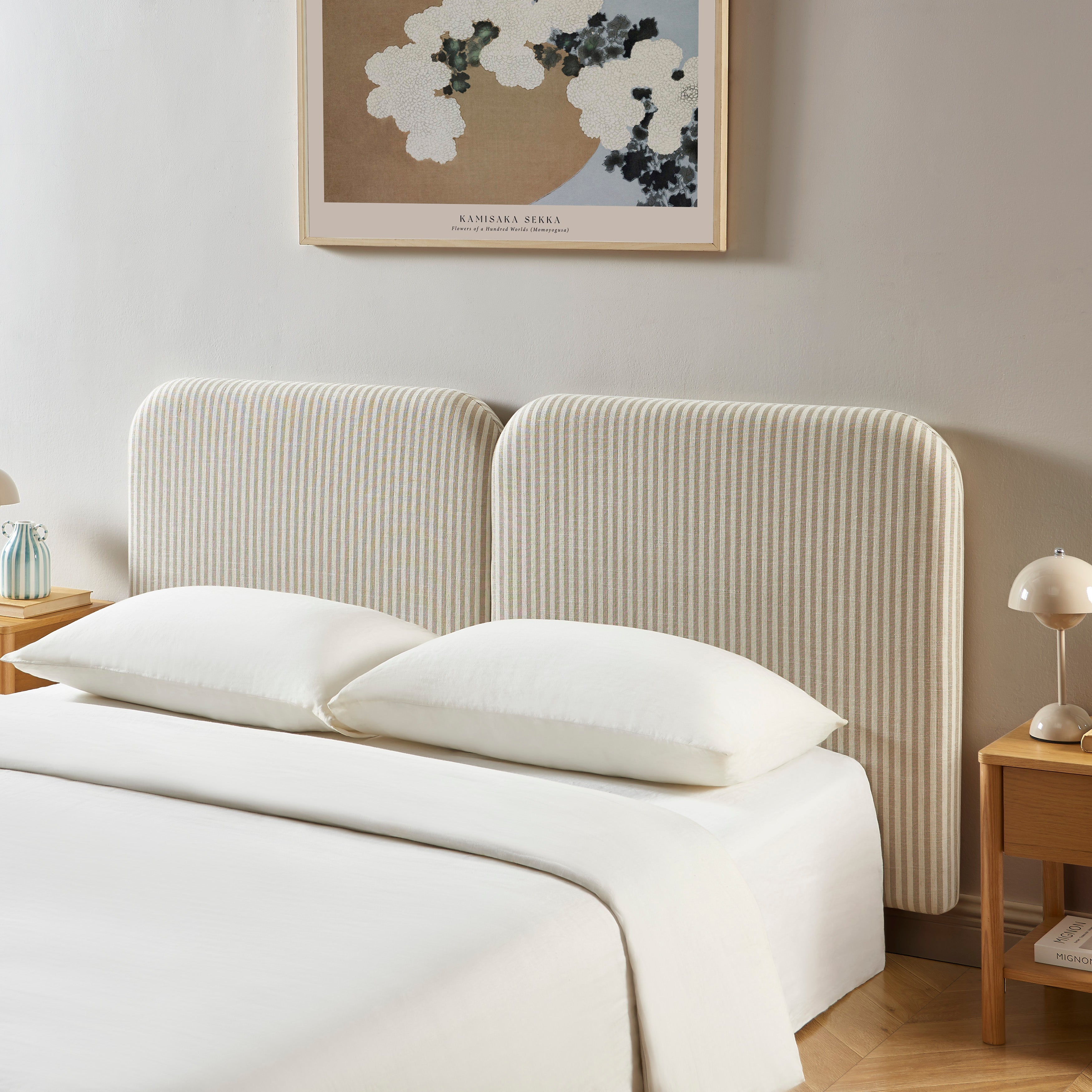 Louison - Tête De Lit - Tissu Lin Rayé - Blanc Et Beige