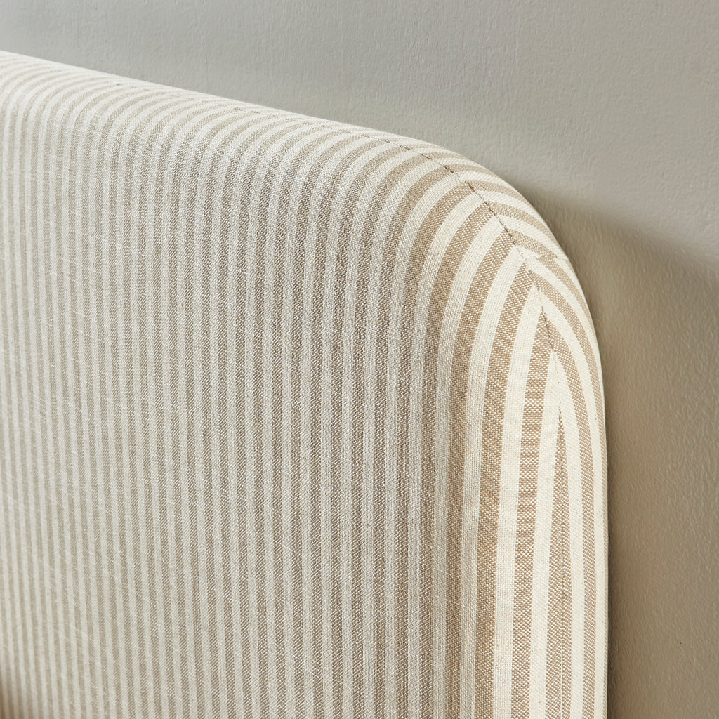Louison - Tête De Lit - Tissu Lin Rayé - Blanc Et Beige