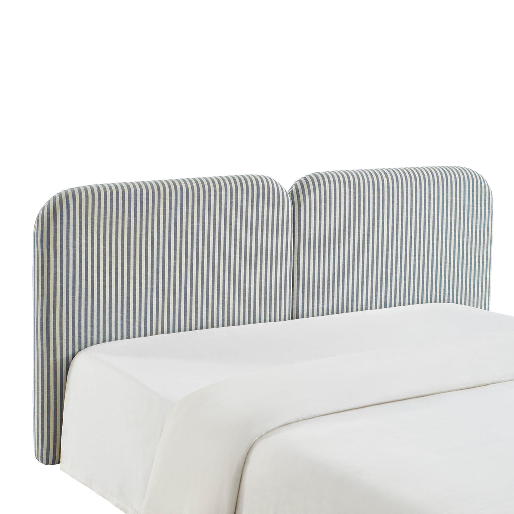 Louison - Tête De Lit - Tissu Lin Rayé - Blanc Et Bleu