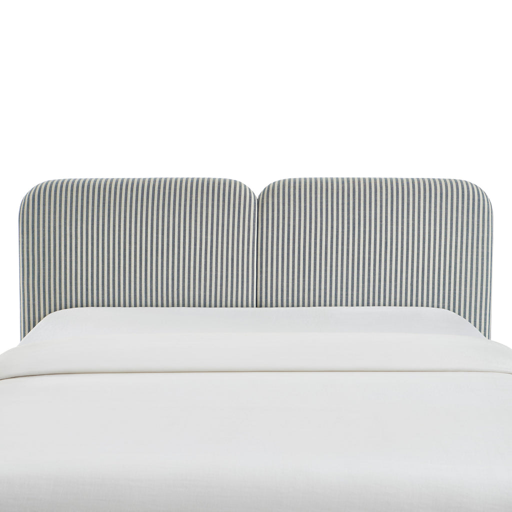 Louison - Tête De Lit - Tissu Lin Rayé - Blanc Et Bleu