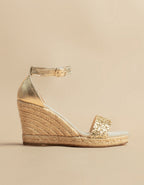 Espadrilles Compensées Lovrecina Cuir Et Glitter Doré - Femme