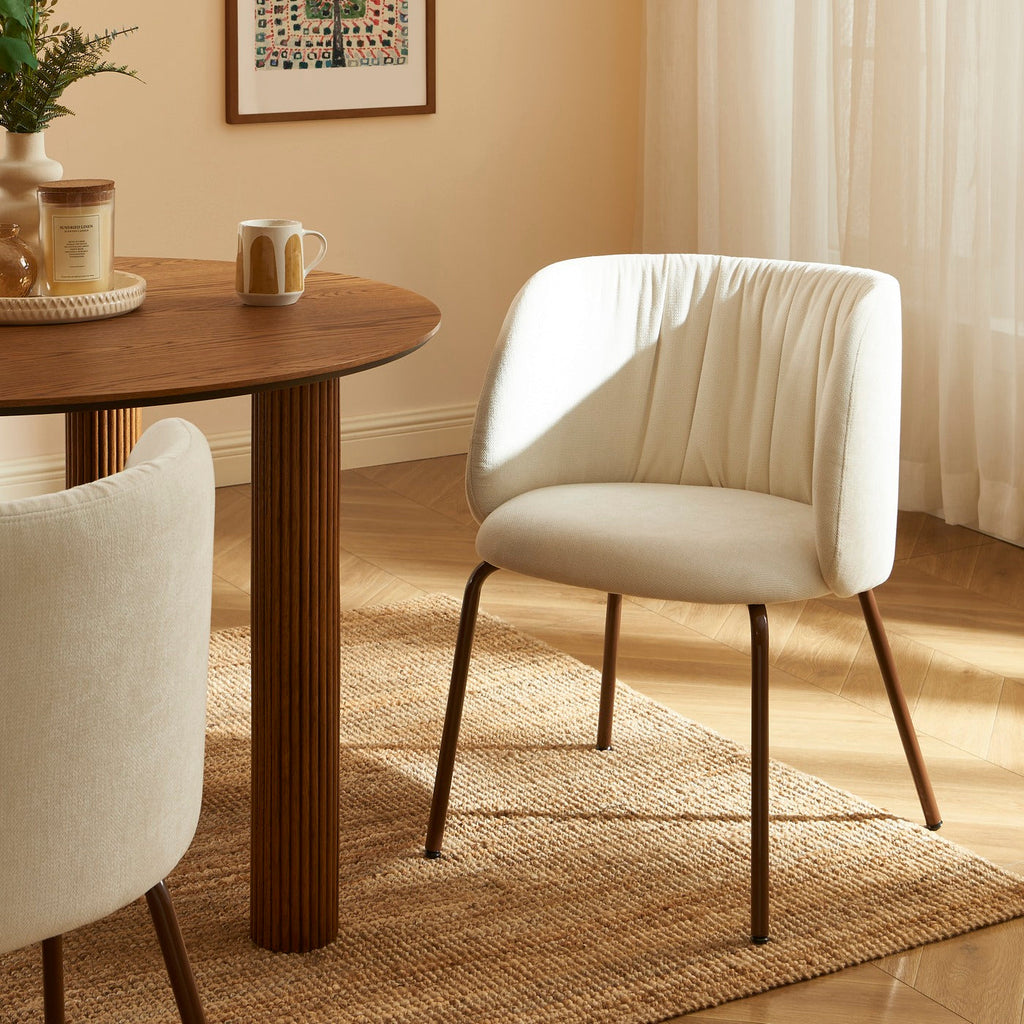 Luisa - Chaises - Tissu Chenille - Écru Et Pieds Métal Marron