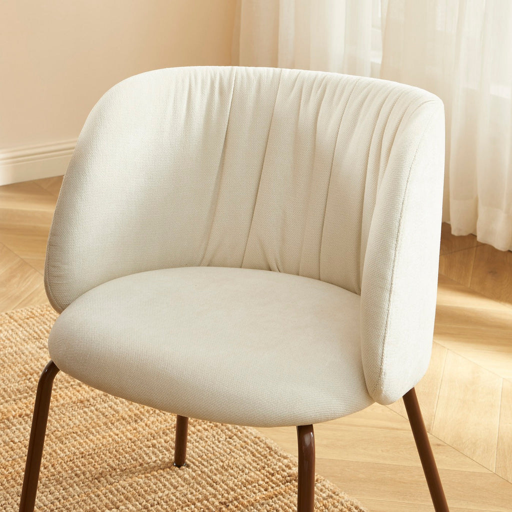 Luisa - Chaises - Tissu Chenille - Écru Et Pieds Métal Marron