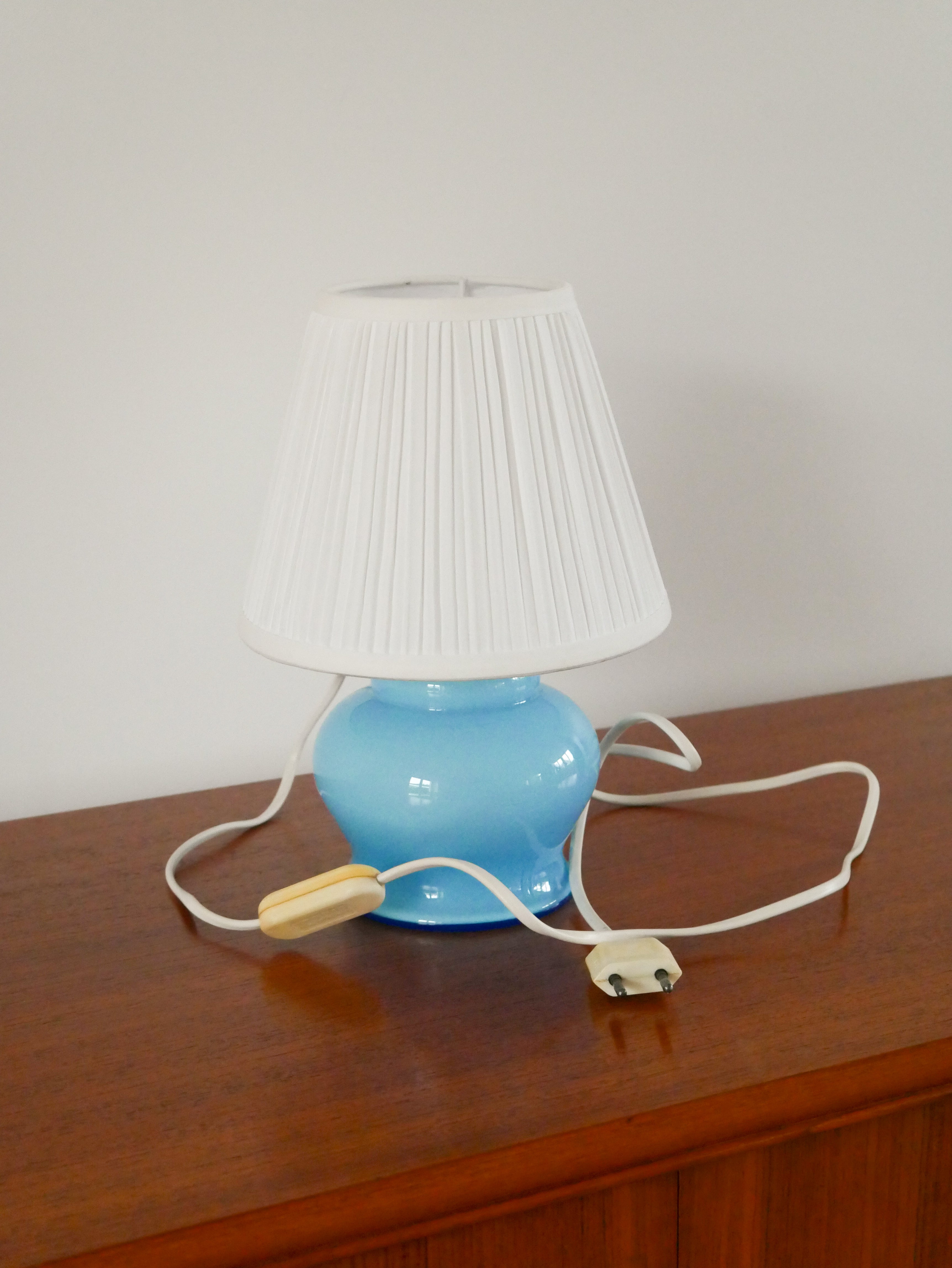 Lampe À Poser En Opaline, Bleu Ciel, Art Déco, 1930