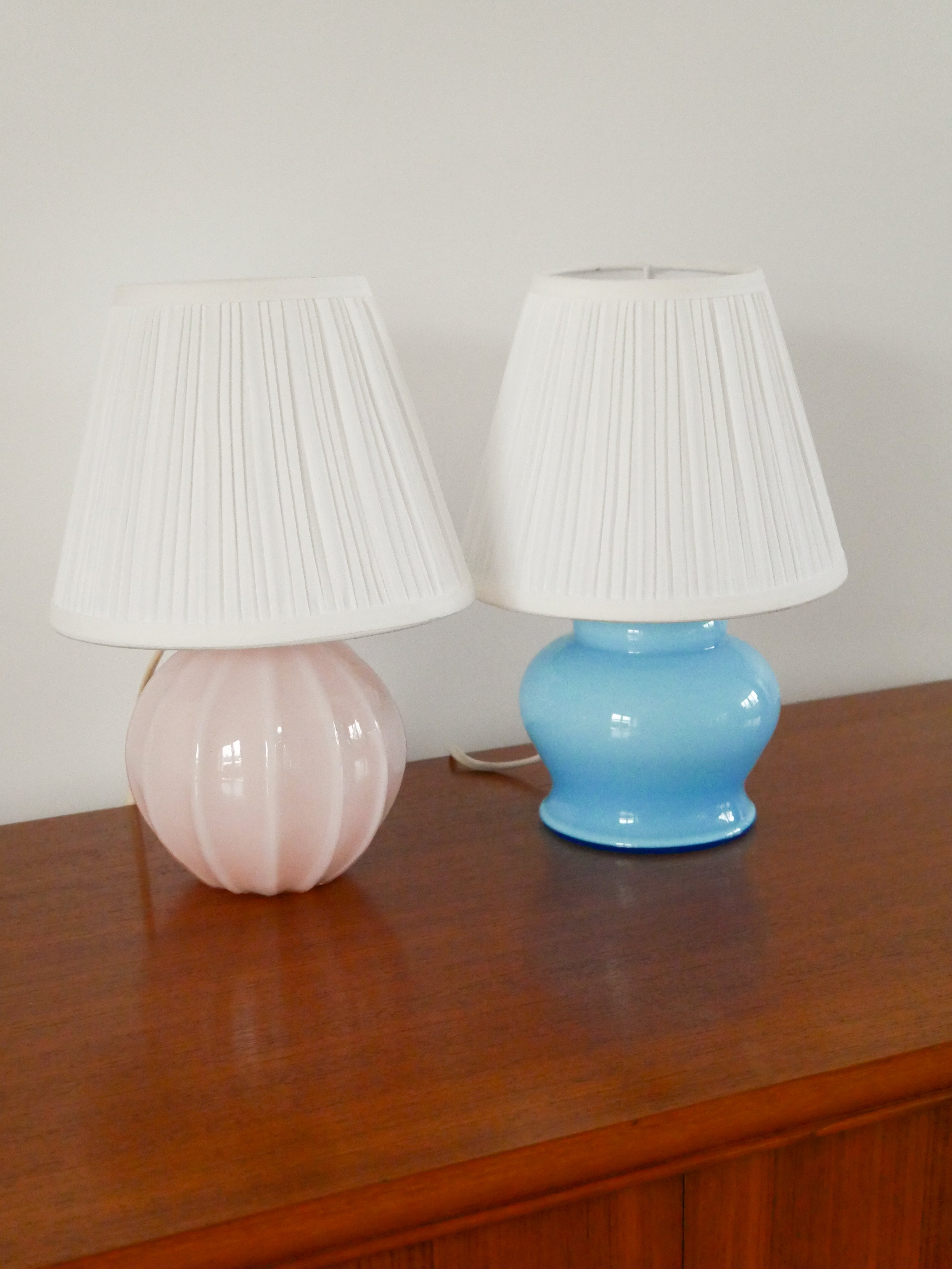 Lampe À Poser En Opaline, Bleu Ciel, Art Déco, 1930