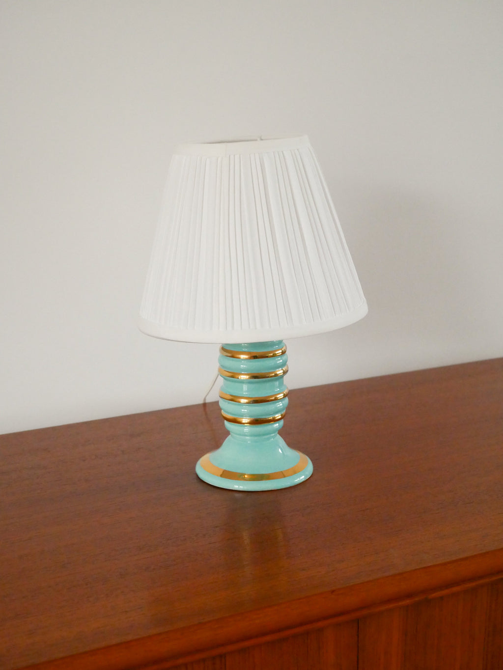 Lampe À Poser En Céramique, Bleu Et Doré, Art Déco, 1930