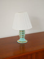 Lampe À Poser En Céramique, Bleu Et Doré, Art Déco, 1930