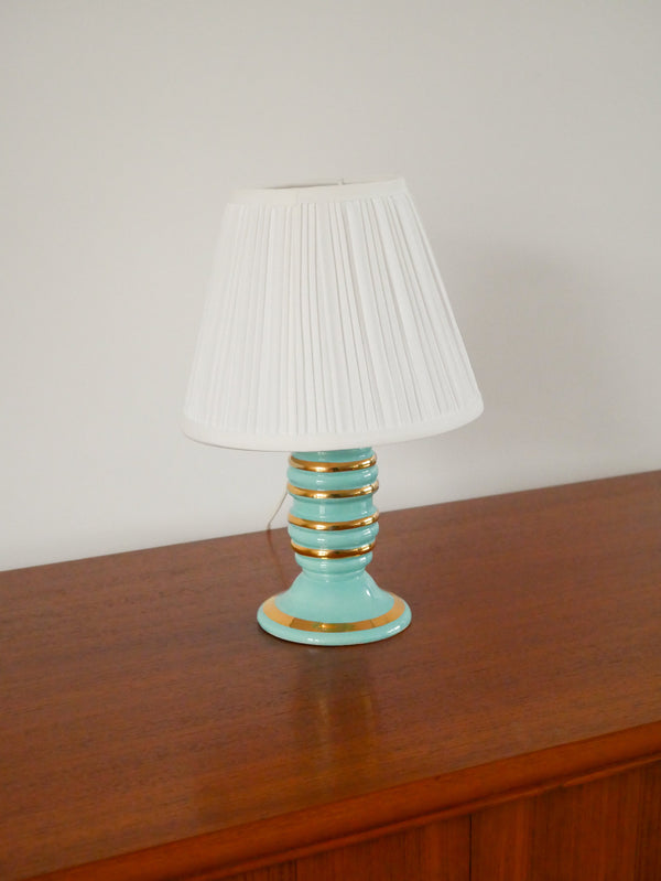 Lampe À Poser En Céramique, Bleu Et Doré, Art Déco, 1930
