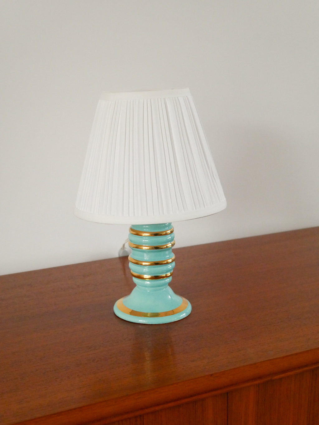 Lampe À Poser En Céramique, Bleu Et Doré, Art Déco, 1930