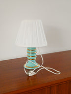 Lampe À Poser En Céramique, Bleu Et Doré, Art Déco, 1930