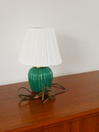 Lampe À Poser En Céramique, Vert Et Doré, Art Déco, 1930
