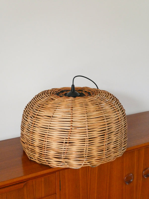 Suspension Géante En Osier, Forme Ronde, 1970 - 54 X 34 Cm