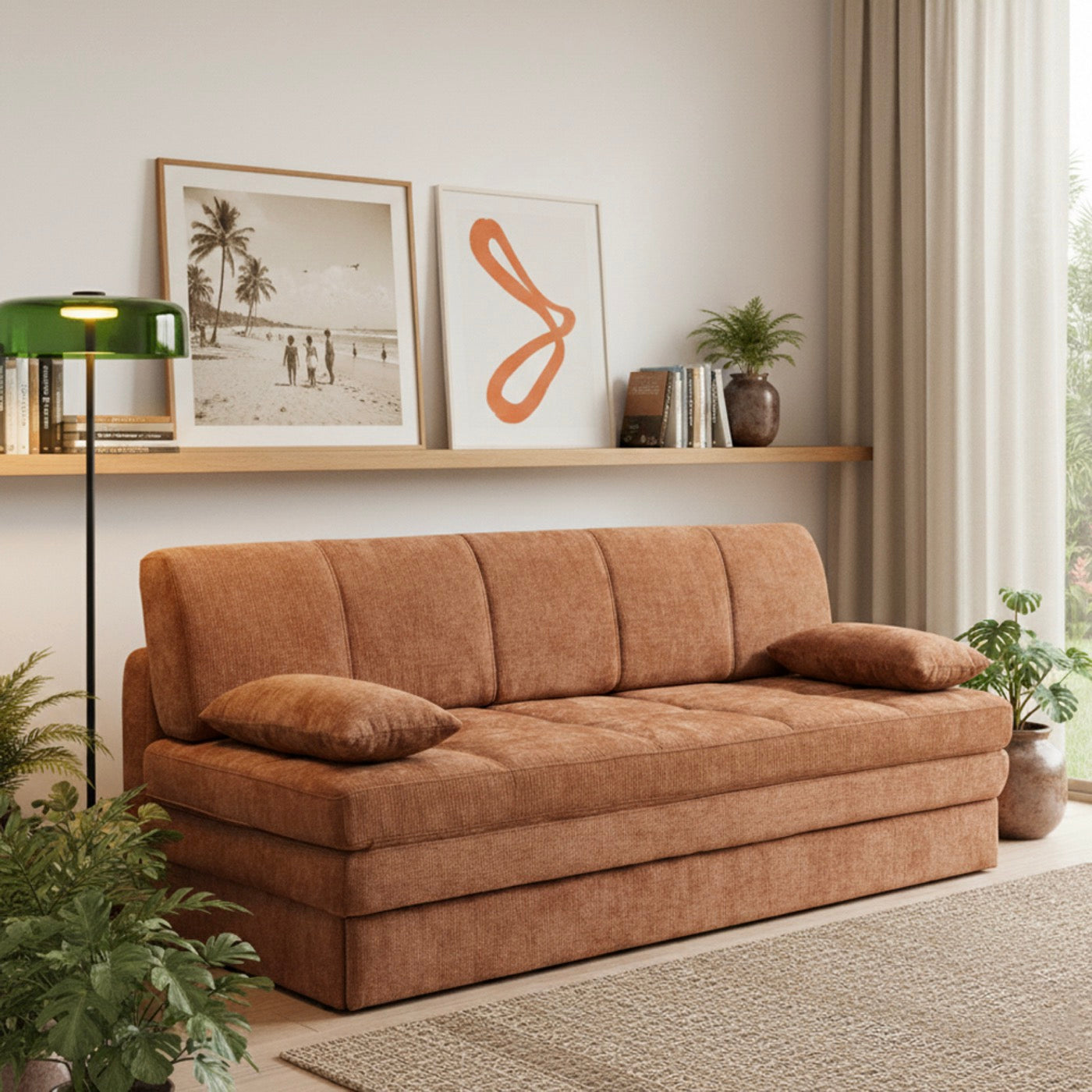 Luma - Banquette 3 Places - Tissu Chenille Terracotta
