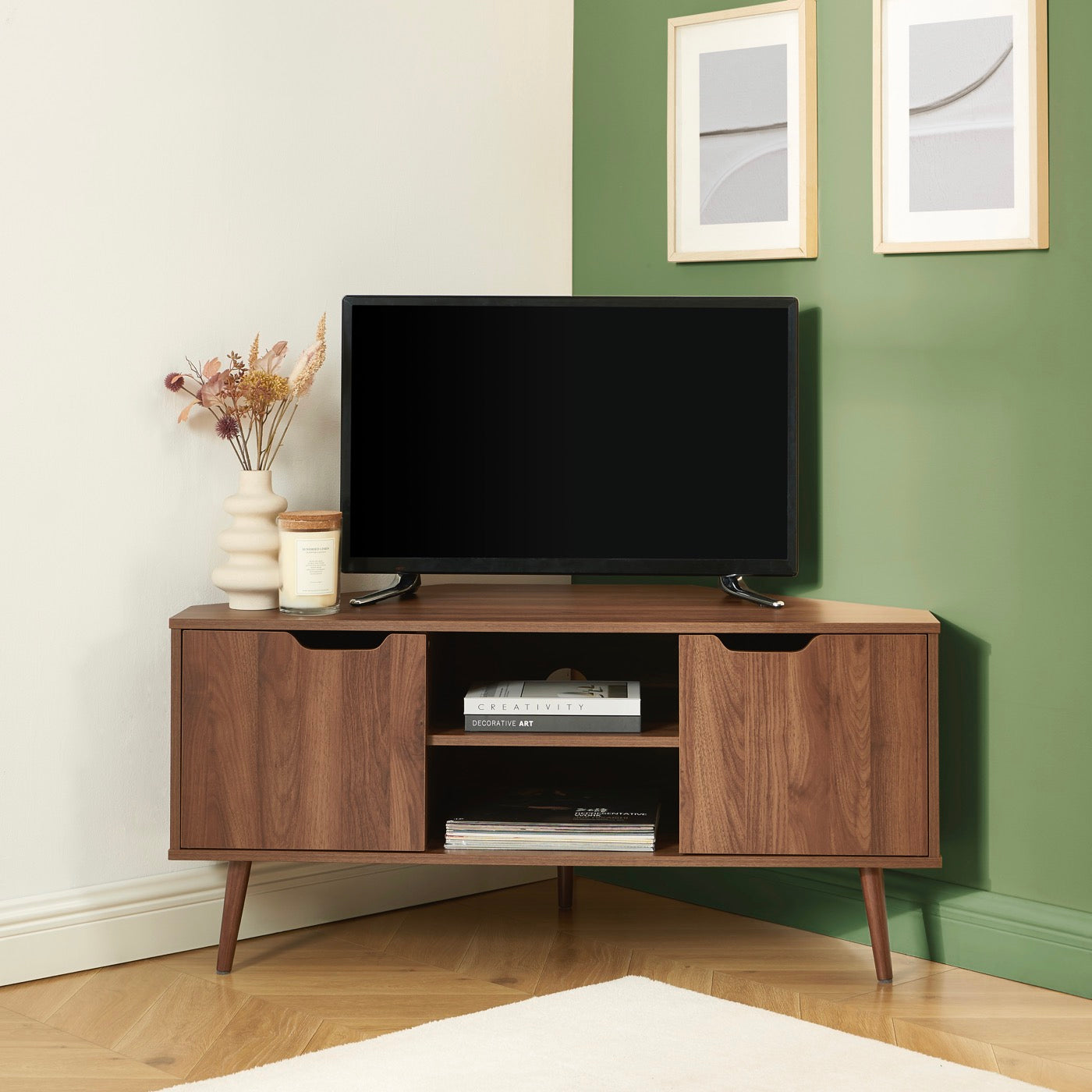 Lyna - Meuble Tv D'Angle - Effet Noyer