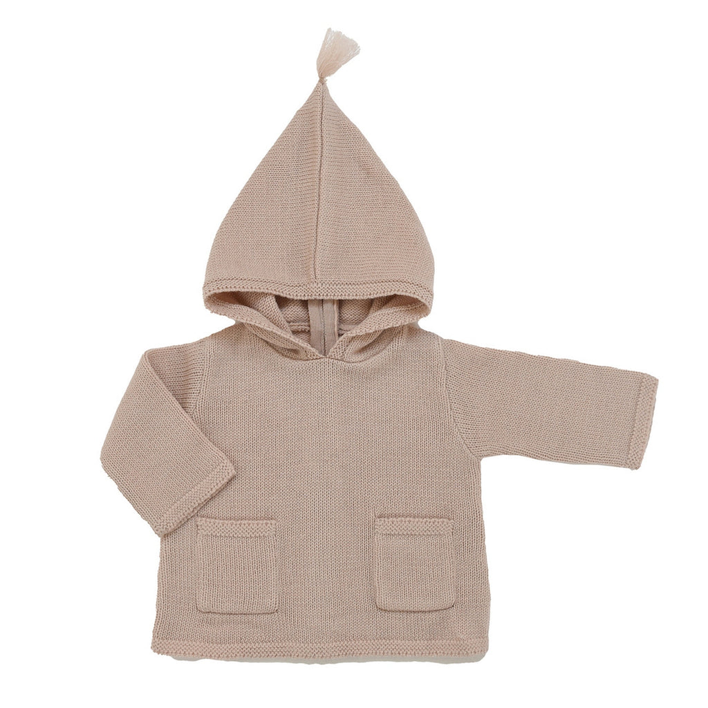 Burnous Anatole Tricot Rose Poudré 100% Laine - Bébé