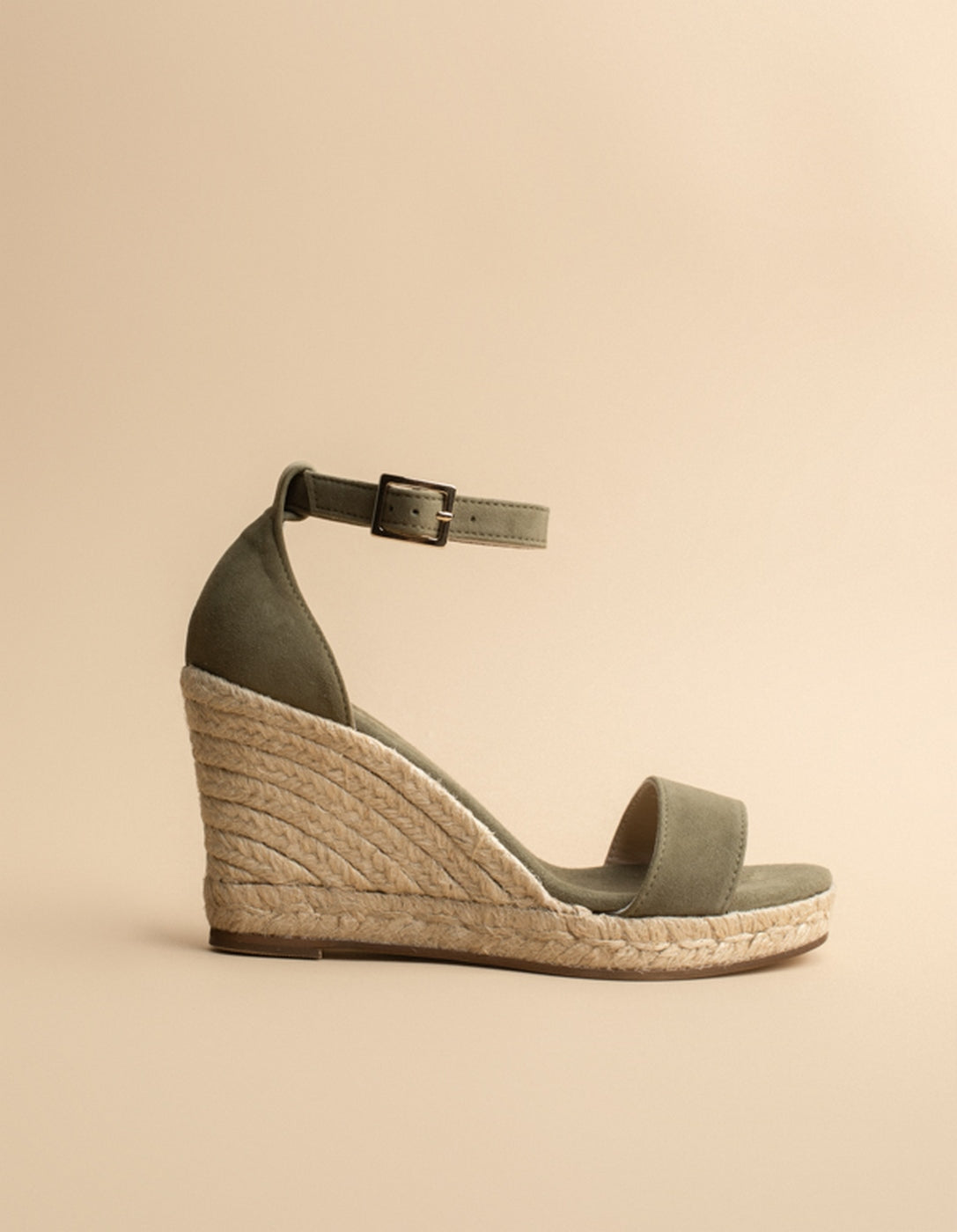 Espadrilles Compensées Lovrecina Cuir Daim Kaki - Femme