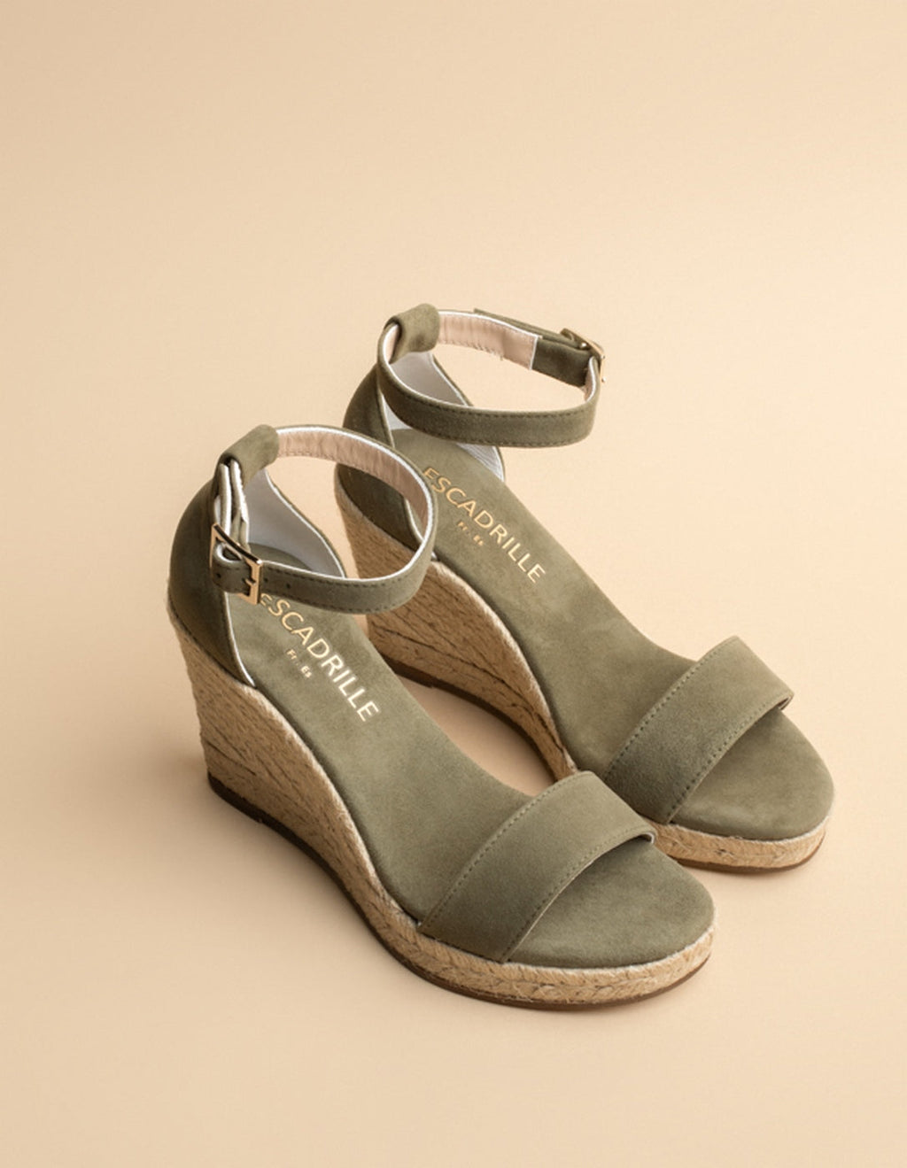 Espadrilles Compensées Lovrecina Cuir Daim Kaki - Femme