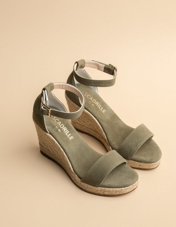 Espadrilles Compensées Lovrecina Cuir Daim Kaki - Femme