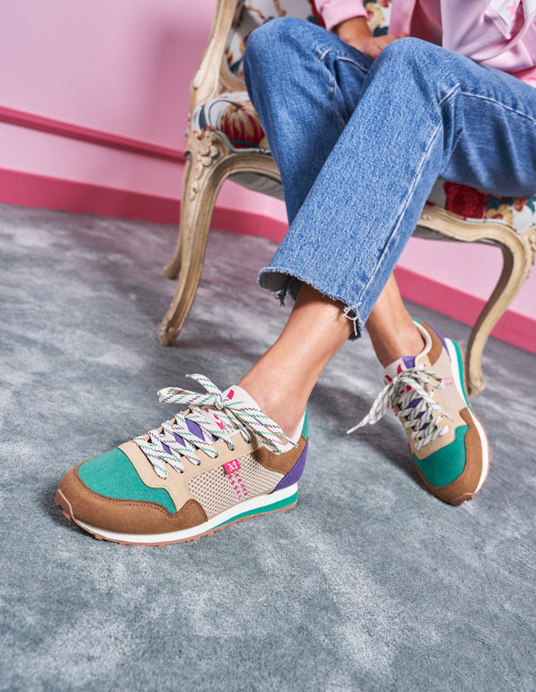 Baskets Basses Gabrielle - Suède Vegan Et Mesh Taupe Vert Crème - Femme