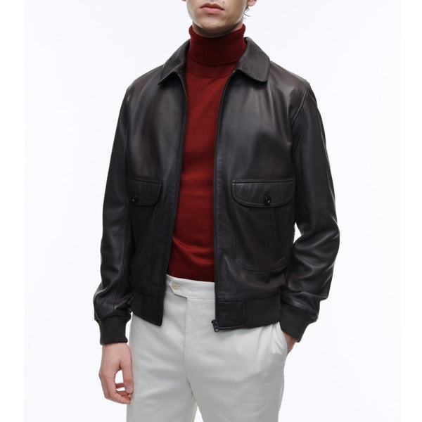 Fursac - Blouson En Cuir D'Agneau Marron