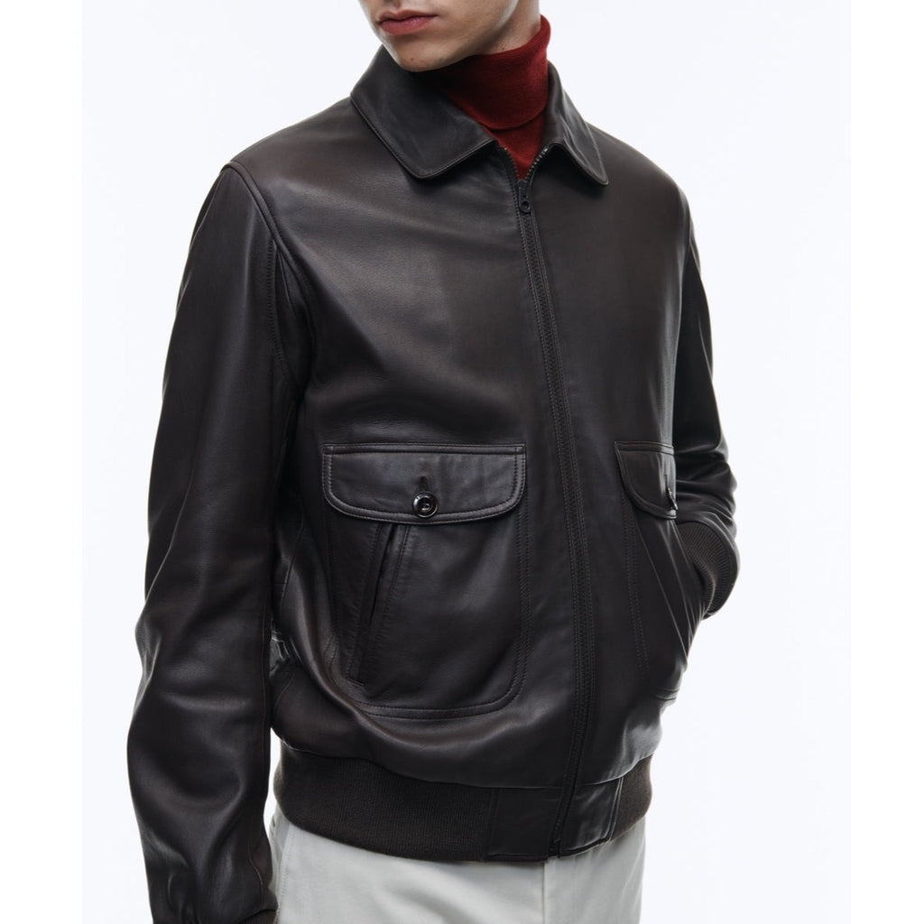 Fursac - Blouson En Cuir D'Agneau Marron