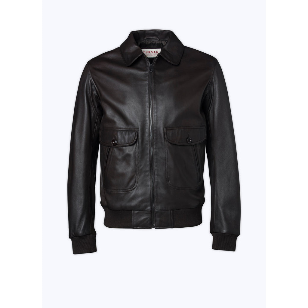 Fursac - Blouson En Cuir D'Agneau Marron