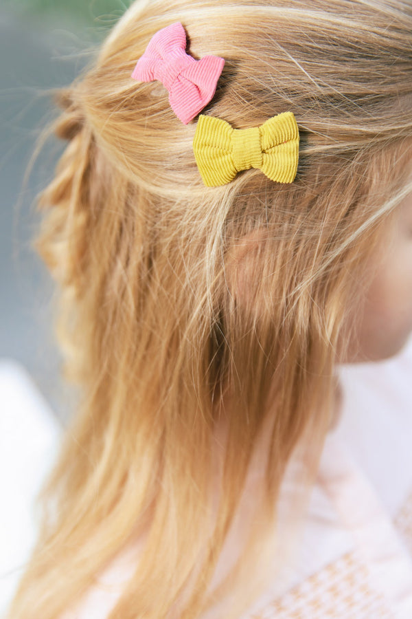 Lot De 2 Barrettes - Rose Et Jaune En Velours