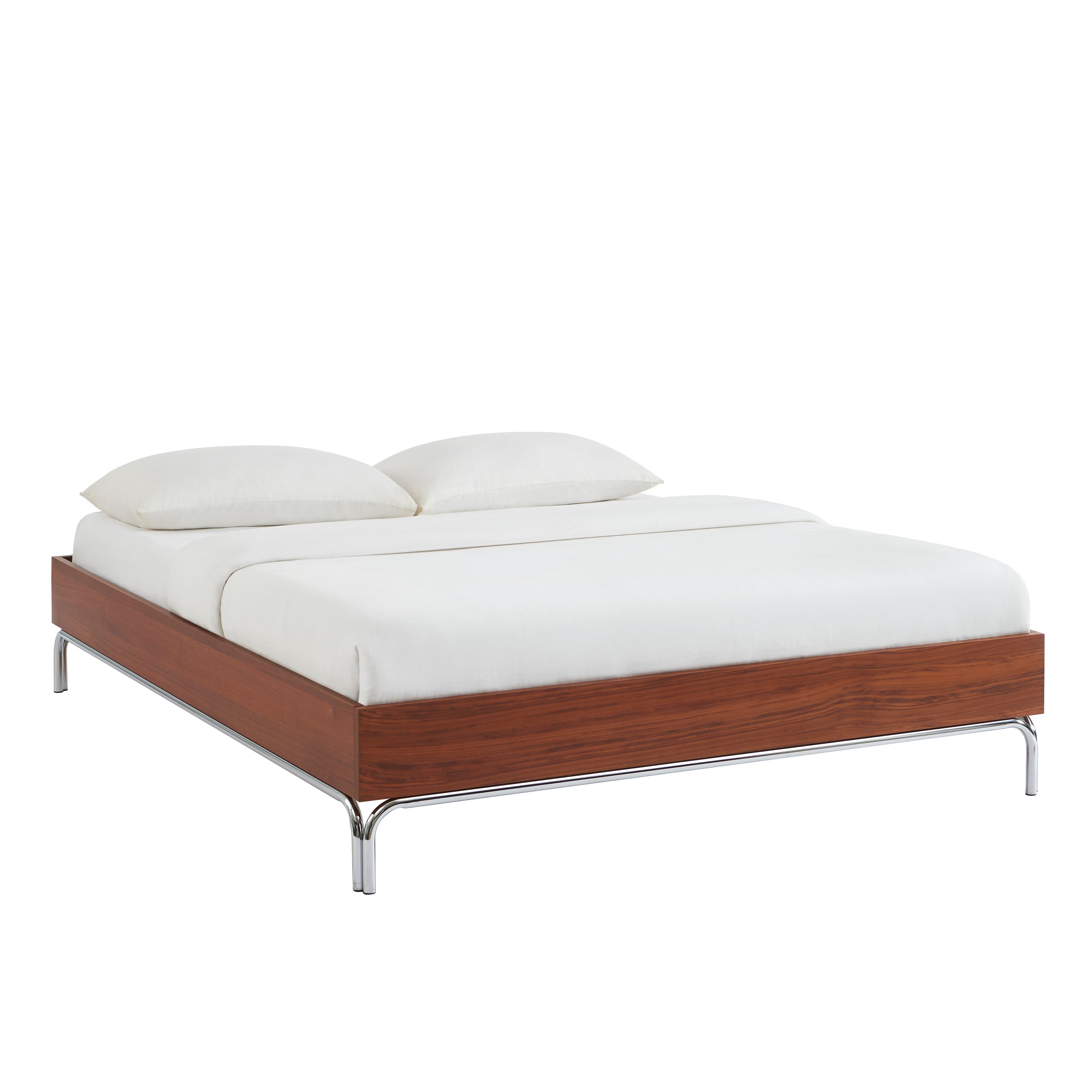 Maggy - Lit - Placage Noyer Et Pieds Métal Chromé