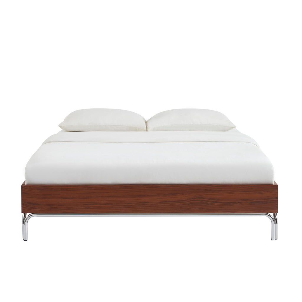 Maggy - Lit - Placage Noyer Et Pieds Métal Chromé
