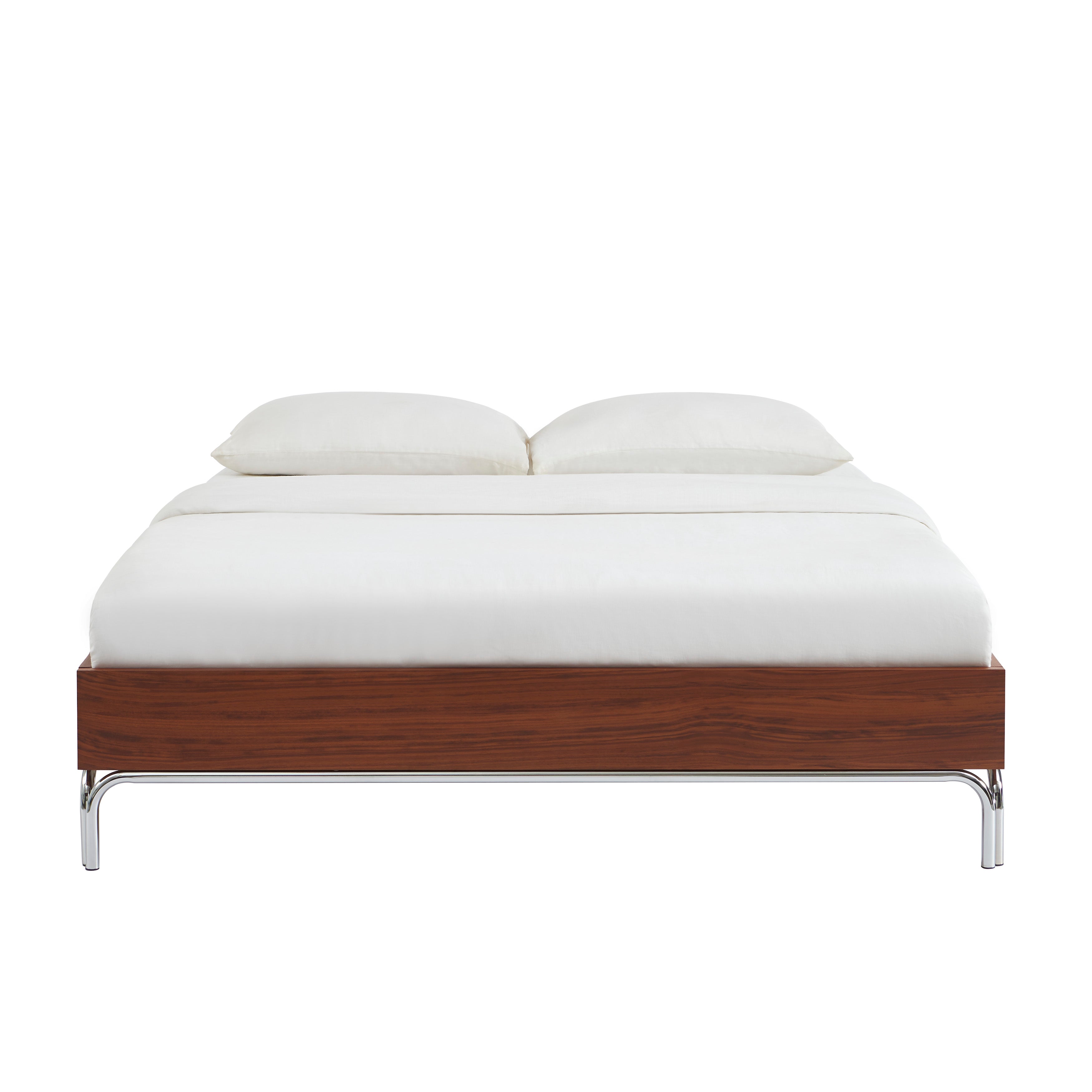 Maggy - Lit - Placage Noyer Et Pieds Métal Chromé