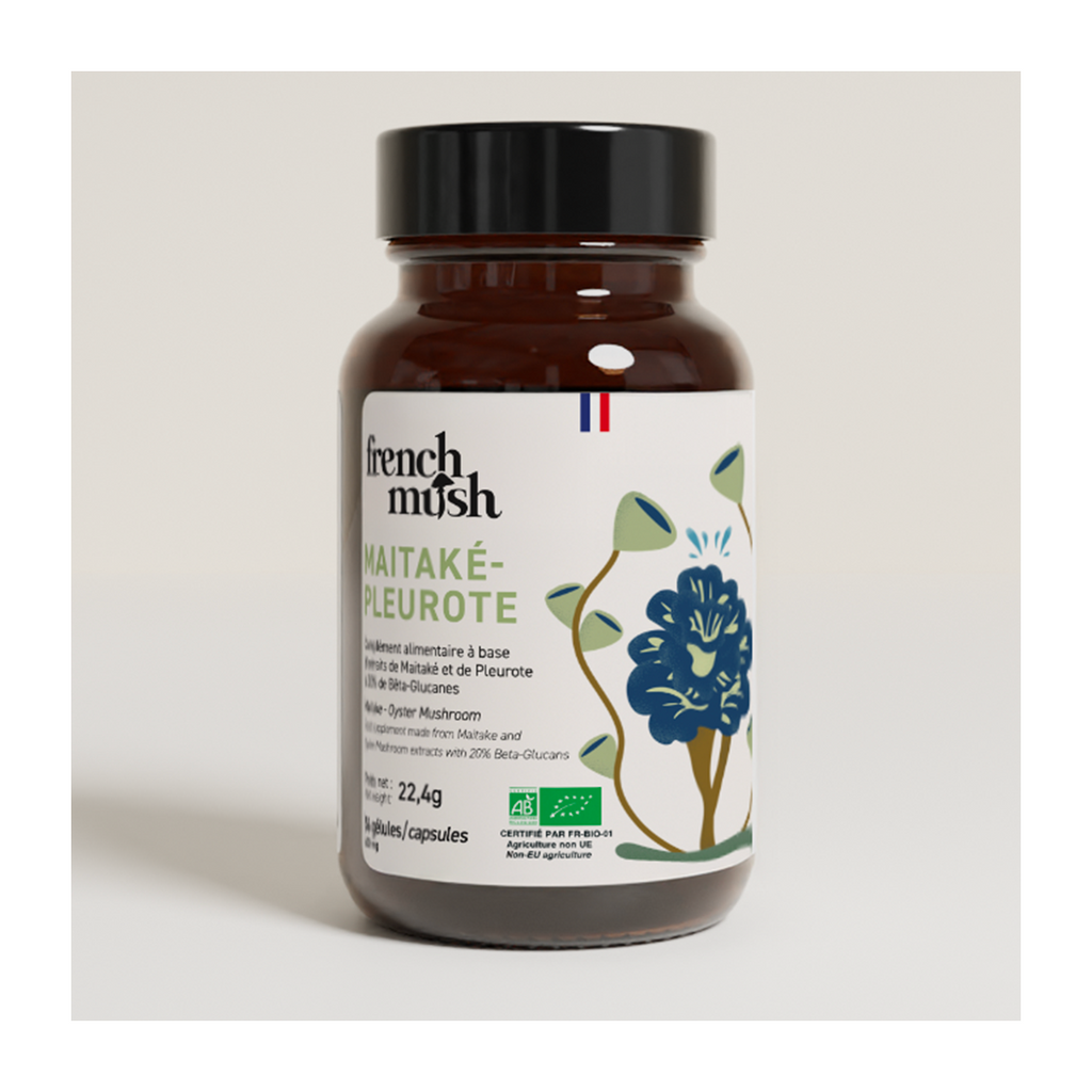 French Mush compléments alimentaires à base d'extraits de champignons médicinaux biologiques fabriqués en France Duo Maïtake Pleurote Bio - gélules -