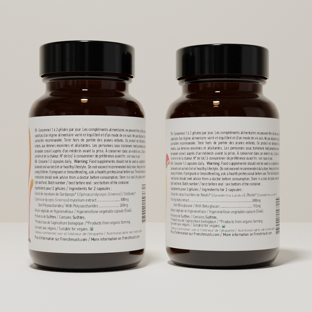 French Mush compléments alimentaires à base d'extraits de champignons médicinaux biologiques fabriqués en France Le Pack Marathon Bio - gélules -