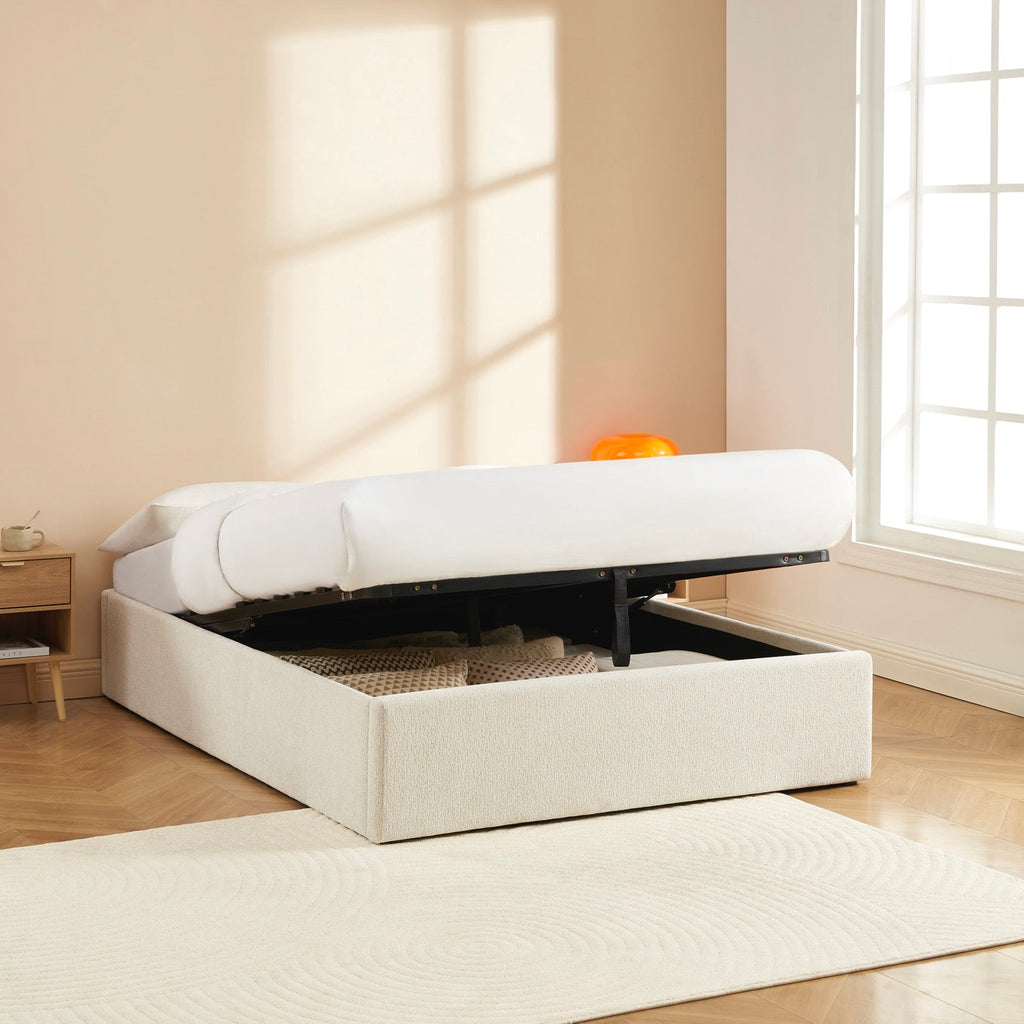Marcy - Lit Coffre - Tissu Chenille Beige