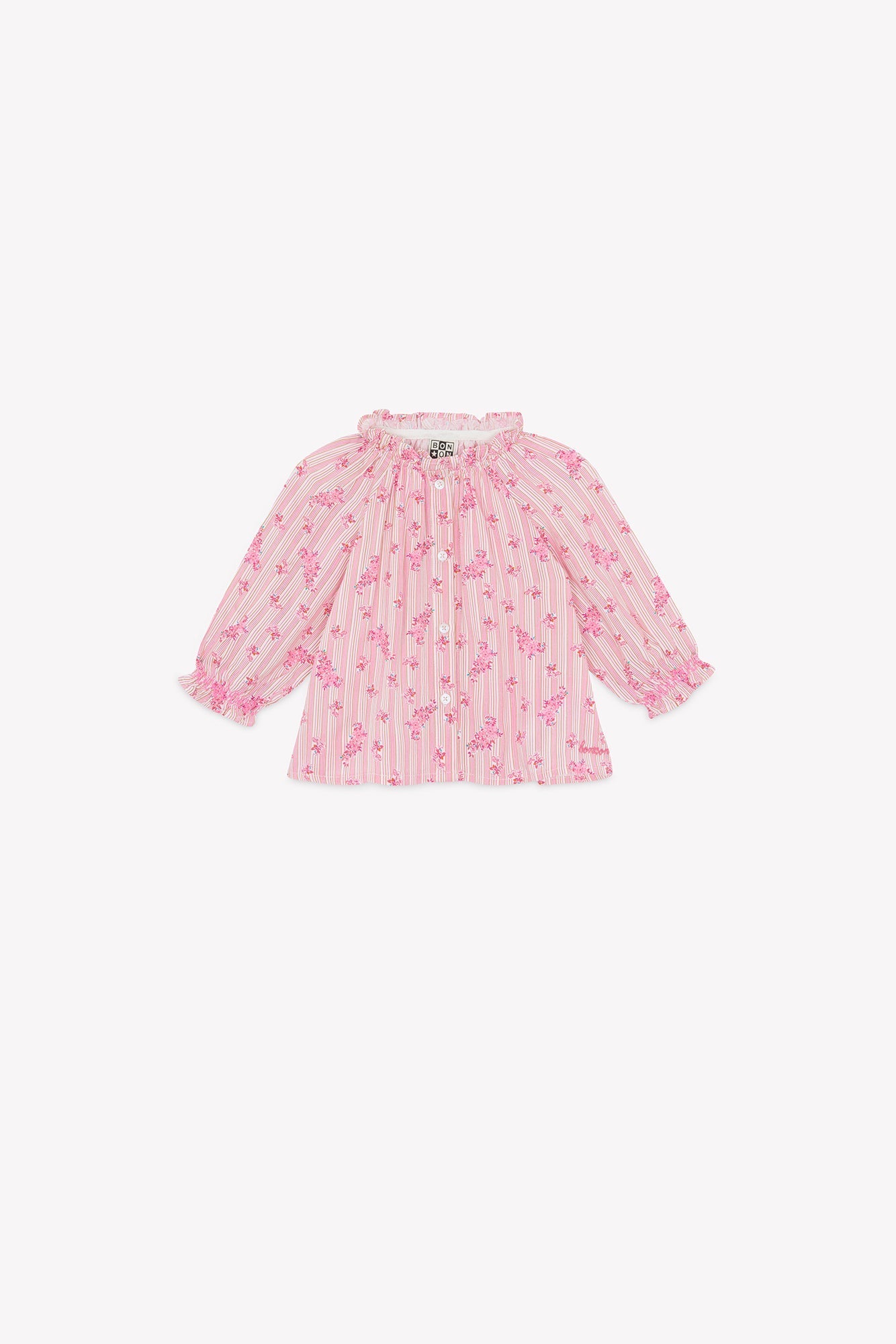 Blouse - Reina Rose Clair Rayé Fleuri