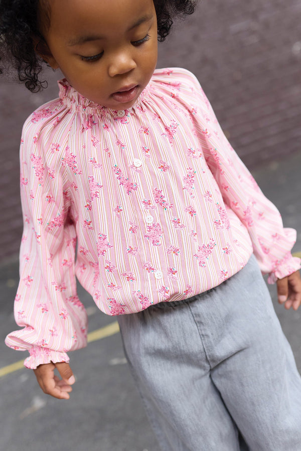 Blouse - Reina Rose Clair Rayé Fleuri