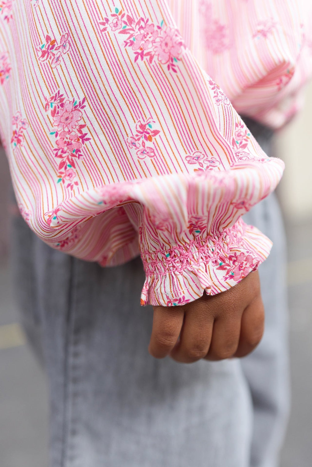 Blouse - Reina Rose Clair Rayé Fleuri