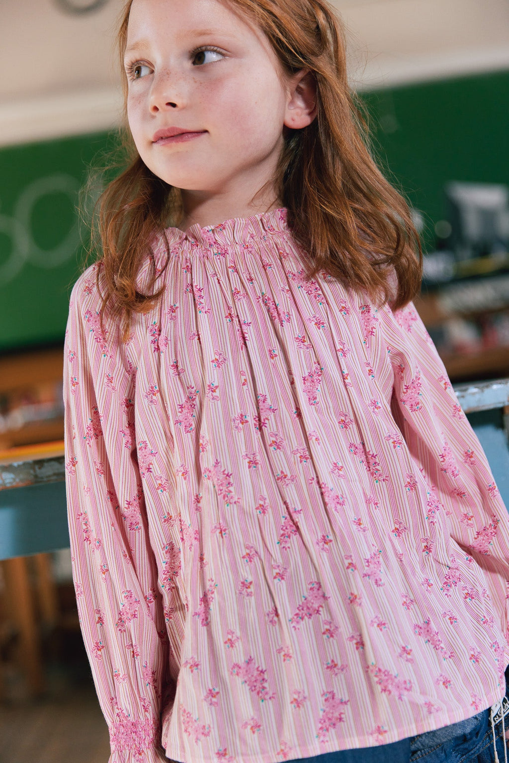 Blouse - Ficelle Rose Clair Rayé Et Fleuri