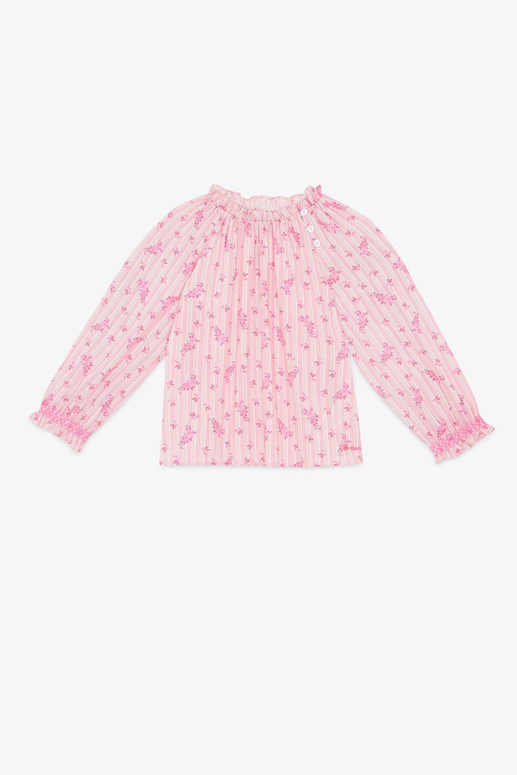 Blouse - Ficelle Rose Clair Rayé Et Fleuri