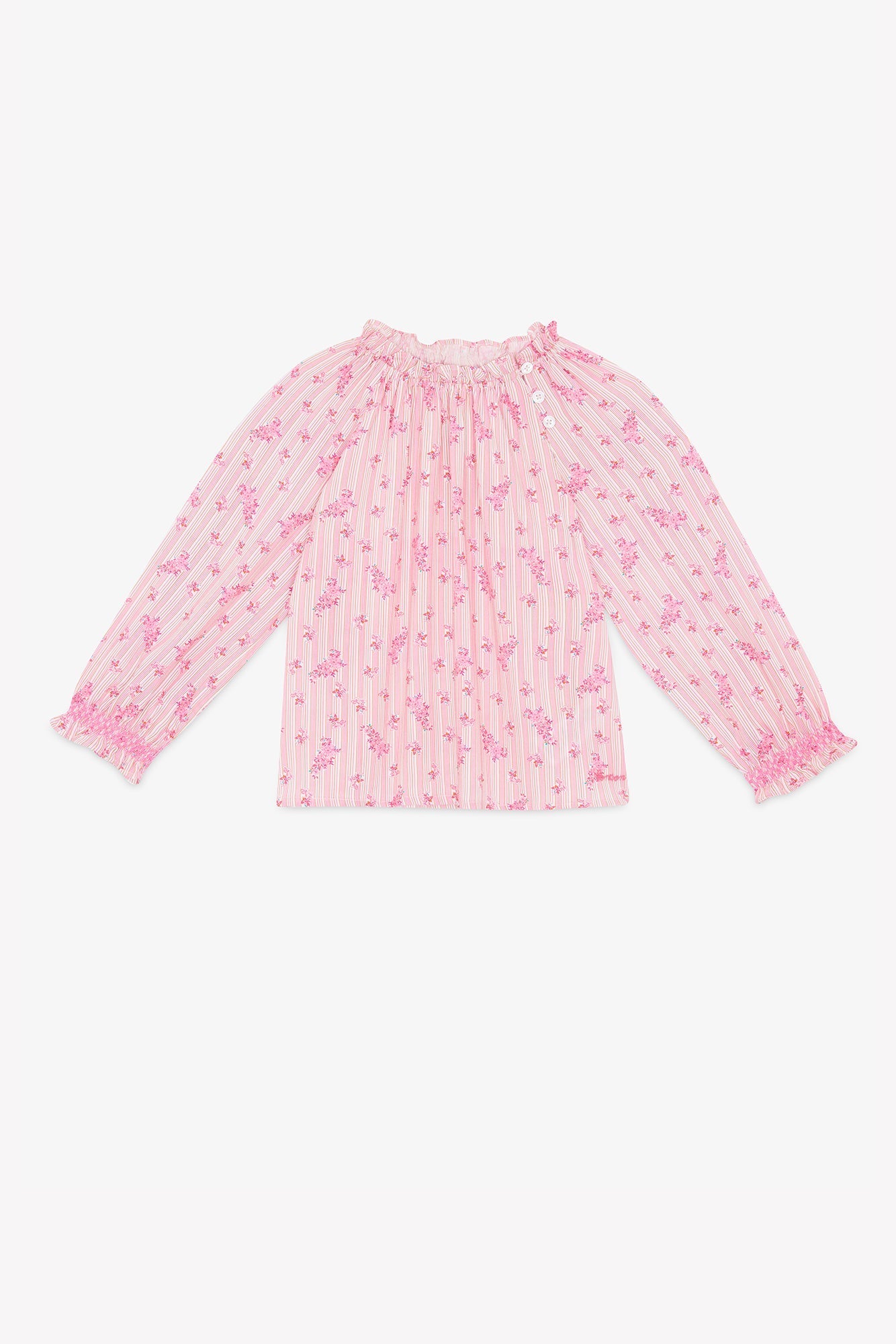 Blouse - Ficelle Rose Clair Rayé Et Fleuri