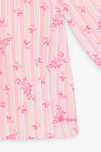 Blouse - Ficelle Rose Clair Rayé Et Fleuri