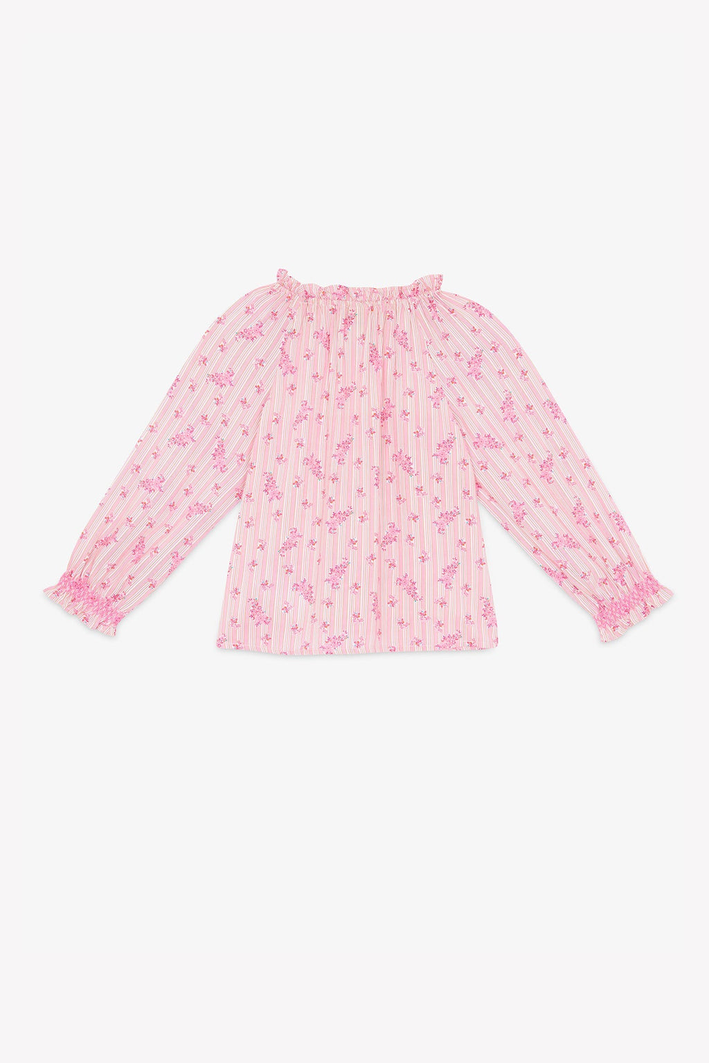 Blouse - Ficelle Rose Clair Rayé Et Fleuri