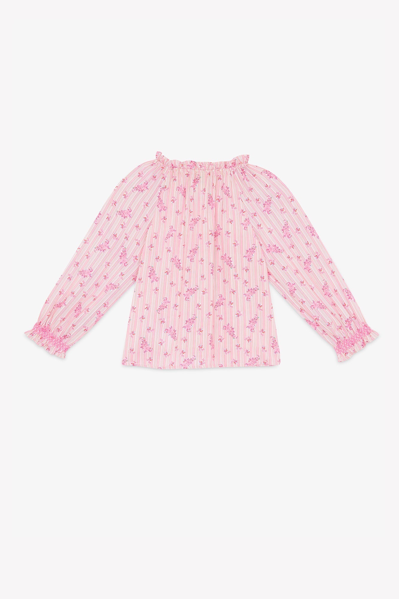 Blouse - Ficelle Rose Clair Rayé Et Fleuri