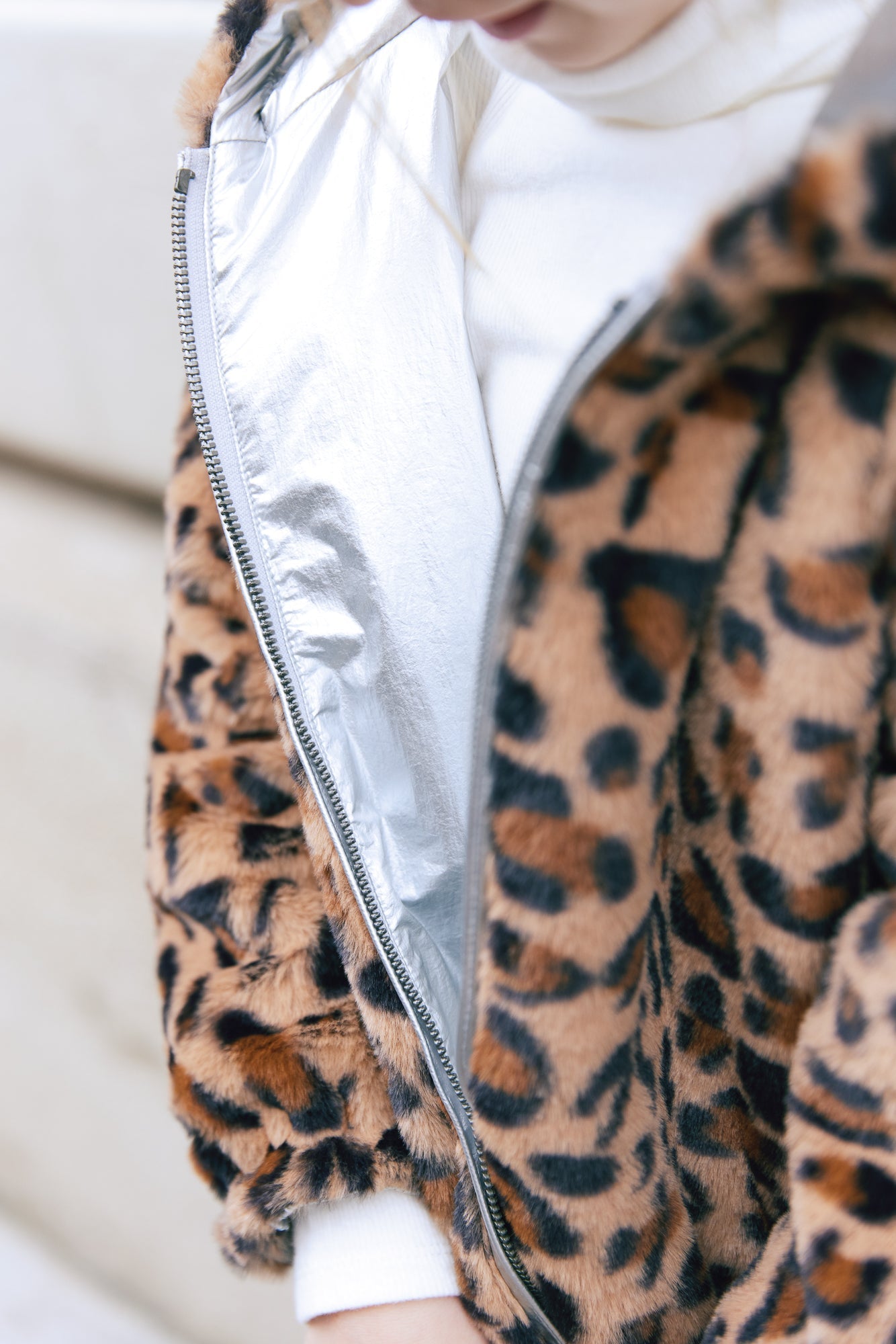 Veste - Forever Réversible Argent Et Léopard